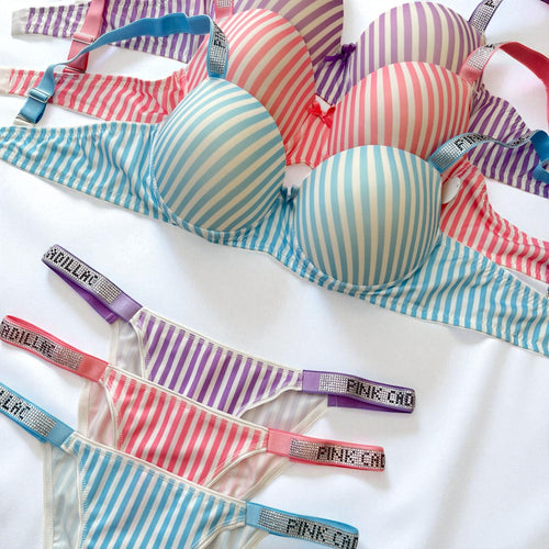 Çizgili Taşlı Sütyen Takımı