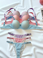 Çizgili Taşlı Sütyen Takımı