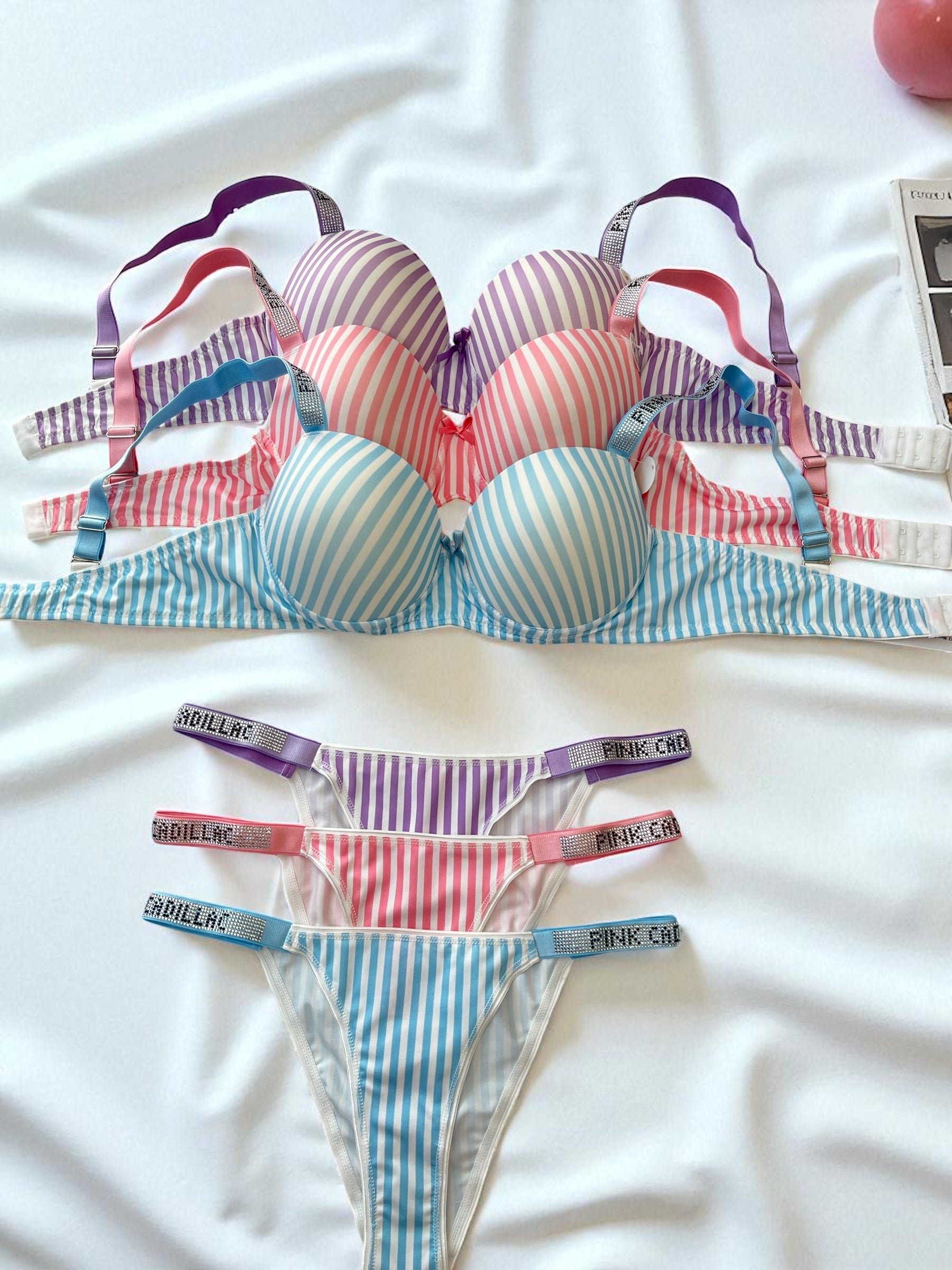 Çizgili Taşlı Sütyen Takımı