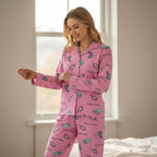 MEYVE DESENLİ DÜĞMELİ SÜET PİJAMA TAKIMI