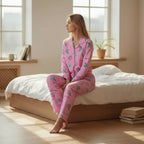 MEYVE DESENLİ DÜĞMELİ SÜET PİJAMA TAKIMI