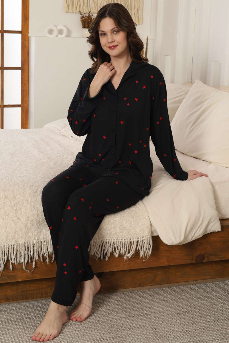 MİLAN YILDIZLI GÖMLEK YAKA PİJAMA TAKIMI